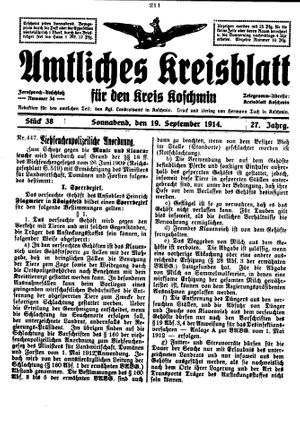 Amtliches Kreisblatt für den Kreis Koschmin vom 19.09.1914