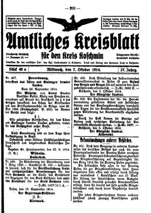 Amtliches Kreisblatt für den Kreis Koschmin vom 07.10.1914