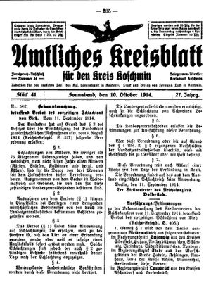 Amtliches Kreisblatt für den Kreis Koschmin vom 10.10.1914