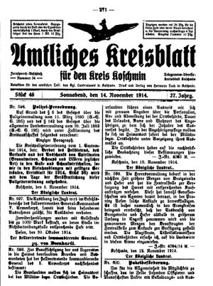 Amtliches Kreisblatt für den Kreis Koschmin vom 14.11.1914