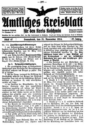 Amtliches Kreisblatt für den Kreis Koschmin on Nov 21, 1914