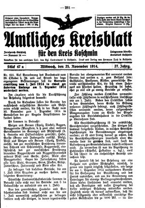 Amtliches Kreisblatt für den Kreis Koschmin vom 25.11.1914