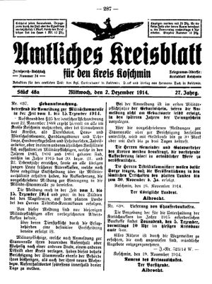 Amtliches Kreisblatt für den Kreis Koschmin vom 02.12.1914