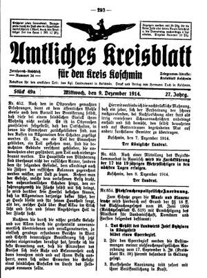 Amtliches Kreisblatt für den Kreis Koschmin vom 09.12.1914