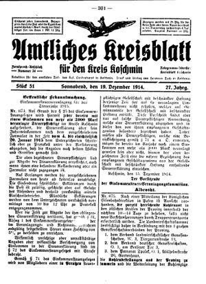 Amtliches Kreisblatt für den Kreis Koschmin vom 19.12.1914