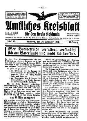 Amtliches Kreisblatt für den Kreis Koschmin vom 30.12.1914