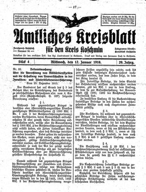 Amtliches Kreisblatt für den Kreis Koschmin vom 12.01.1916