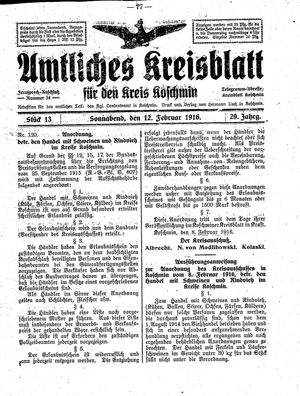 Amtliches Kreisblatt für den Kreis Koschmin vom 12.02.1916