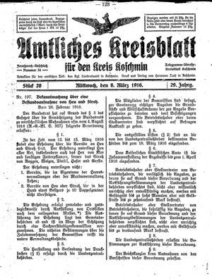 Amtliches Kreisblatt für den Kreis Koschmin vom 08.03.1916