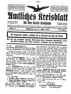 Amtliches Kreisblatt für den Kreis Koschmin vom 15.03.1916