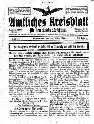 Amtliches Kreisblatt für den Kreis Koschmin vom 18.03.1916