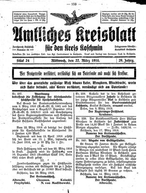 Amtliches Kreisblatt für den Kreis Koschmin vom 22.03.1916