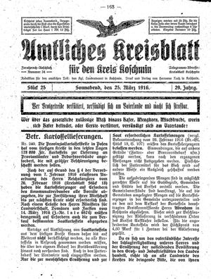 Amtliches Kreisblatt für den Kreis Koschmin vom 25.03.1916