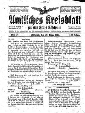 Amtliches Kreisblatt für den Kreis Koschmin vom 29.03.1916