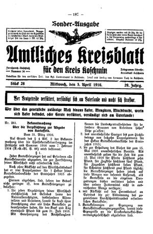 Amtliches Kreisblatt für den Kreis Koschmin vom 05.04.1916