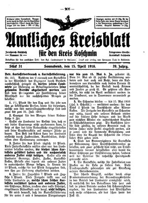 Amtliches Kreisblatt für den Kreis Koschmin vom 15.04.1916
