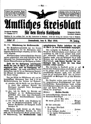 Amtliches Kreisblatt für den Kreis Koschmin vom 06.05.1916