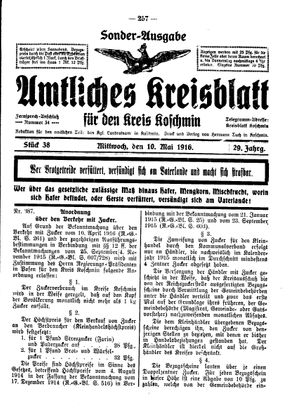 Amtliches Kreisblatt für den Kreis Koschmin vom 10.05.1916
