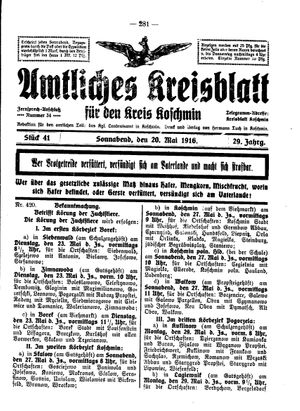 Amtliches Kreisblatt für den Kreis Koschmin vom 20.05.1916