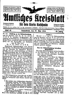 Amtliches Kreisblatt für den Kreis Koschmin vom 27.05.1916