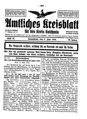 Amtliches Kreisblatt für den Kreis Koschmin vom 03.06.1916