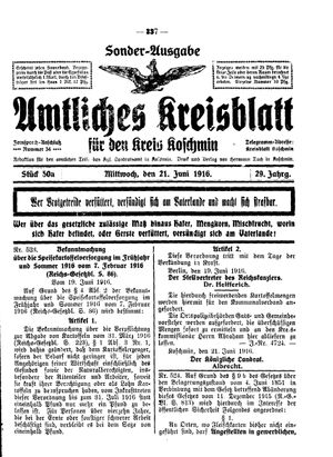 Amtliches Kreisblatt für den Kreis Koschmin vom 21.06.1916