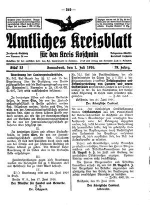 Amtliches Kreisblatt für den Kreis Koschmin vom 01.07.1916