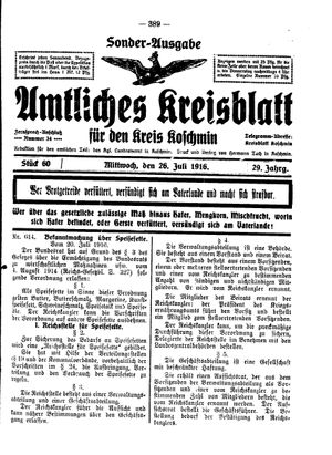 Amtliches Kreisblatt für den Kreis Koschmin vom 26.07.1916