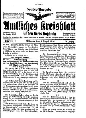 Amtliches Kreisblatt für den Kreis Koschmin vom 09.08.1916