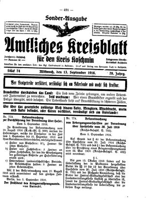 Amtliches Kreisblatt für den Kreis Koschmin vom 13.09.1916