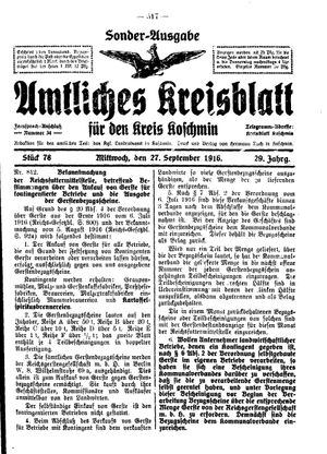 Amtliches Kreisblatt für den Kreis Koschmin vom 27.09.1916