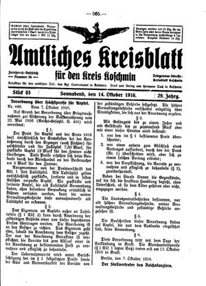 Amtliches Kreisblatt für den Kreis Koschmin vom 14.10.1916
