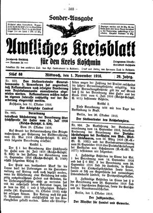 Amtliches Kreisblatt für den Kreis Koschmin vom 01.11.1916