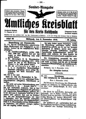 Amtliches Kreisblatt für den Kreis Koschmin vom 08.11.1916