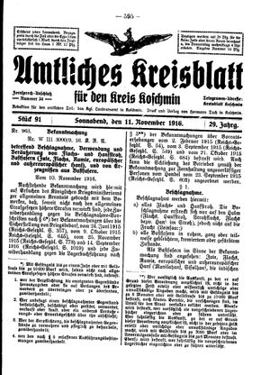 Amtliches Kreisblatt für den Kreis Koschmin vom 11.11.1916