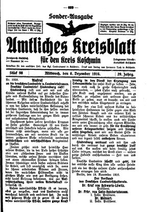 Amtliches Kreisblatt für den Kreis Koschmin vom 06.12.1916