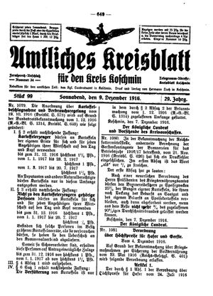 Amtliches Kreisblatt für den Kreis Koschmin vom 09.12.1916