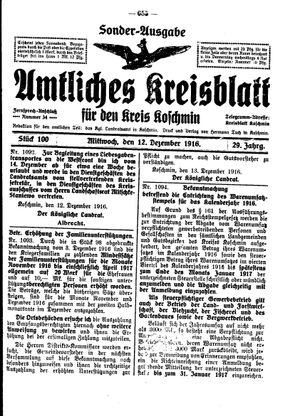 Amtliches Kreisblatt für den Kreis Koschmin vom 12.12.1916