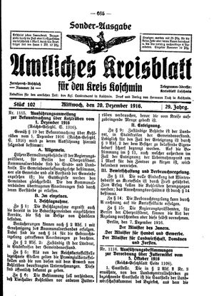 Amtliches Kreisblatt für den Kreis Koschmin vom 20.12.1916