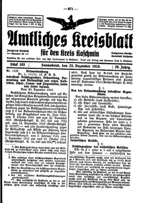 Amtliches Kreisblatt für den Kreis Koschmin vom 23.12.1916