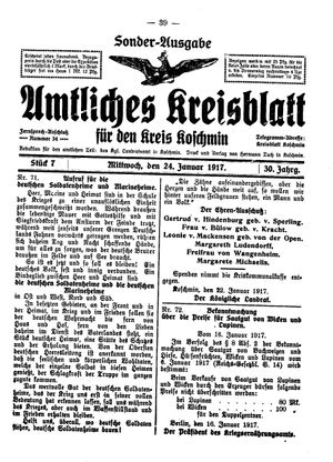 Amtliches Kreisblatt für den Kreis Koschmin vom 24.01.1917