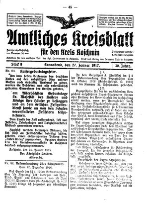 Amtliches Kreisblatt für den Kreis Koschmin vom 27.01.1917