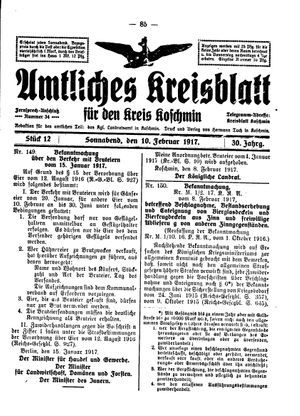 Amtliches Kreisblatt für den Kreis Koschmin vom 10.02.1917