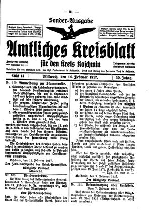 Amtliches Kreisblatt für den Kreis Koschmin on Feb 14, 1917