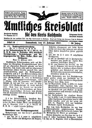 Amtliches Kreisblatt für den Kreis Koschmin vom 17.02.1917