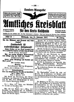 Amtliches Kreisblatt für den Kreis Koschmin vom 21.02.1917