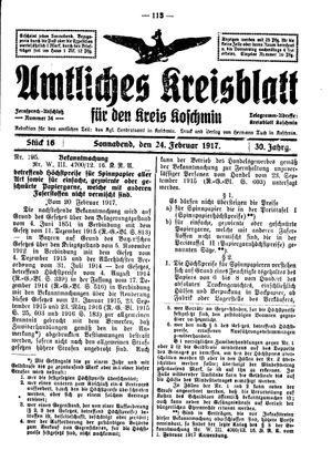Amtliches Kreisblatt für den Kreis Koschmin vom 24.02.1917