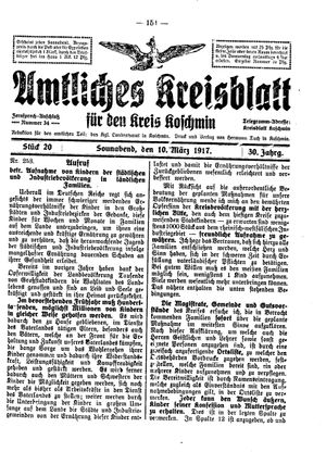 Amtliches Kreisblatt für den Kreis Koschmin vom 10.03.1917