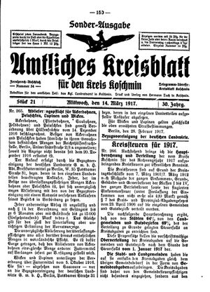 Amtliches Kreisblatt für den Kreis Koschmin vom 14.03.1917
