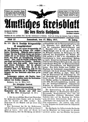 Amtliches Kreisblatt für den Kreis Koschmin vom 17.03.1917